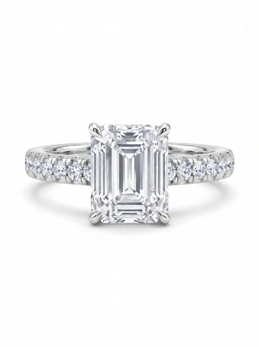 OctaPearl 2.5 ct Emerald Pavé Lab Grown Diamond Engagement Ring