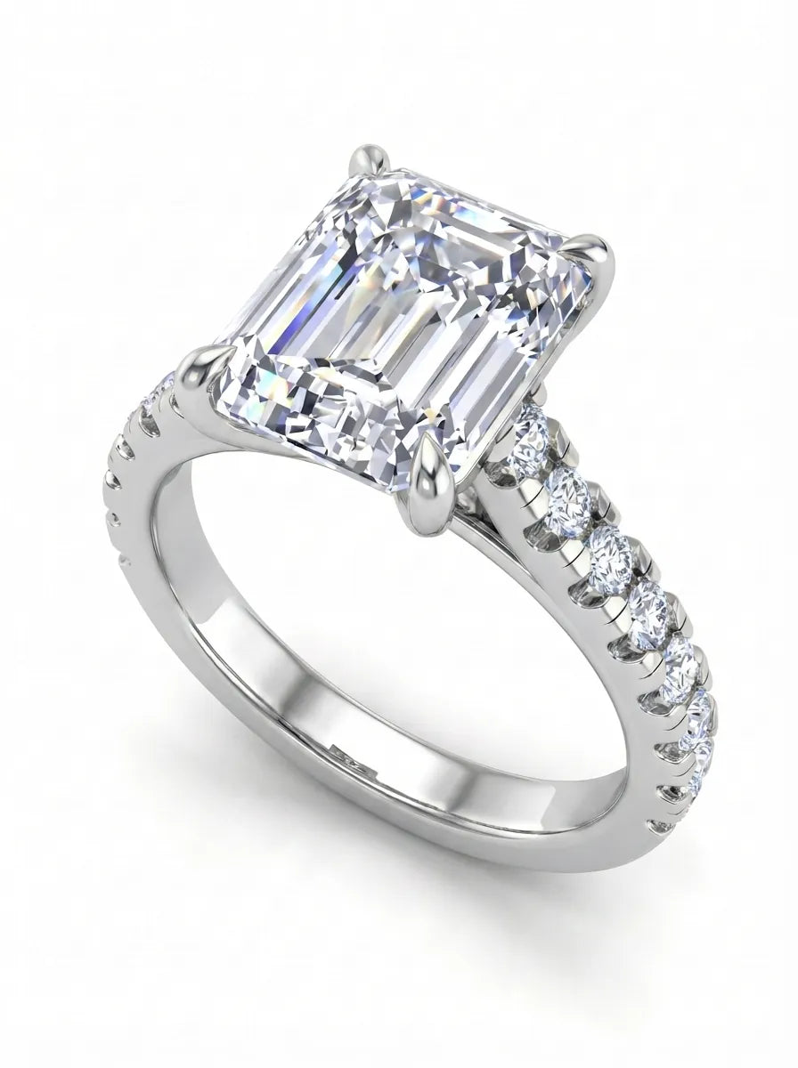 OctaPearl 2.5 ct Emerald Pavé Lab Grown Diamond Engagement Ring