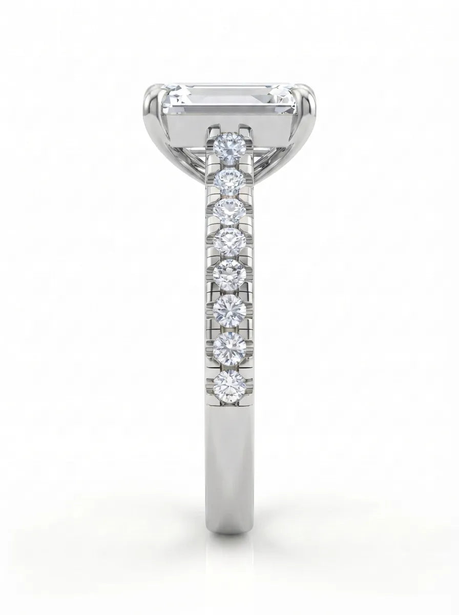 OctaPearl 2.5 ct Emerald Pavé Lab Grown Diamond Engagement Ring