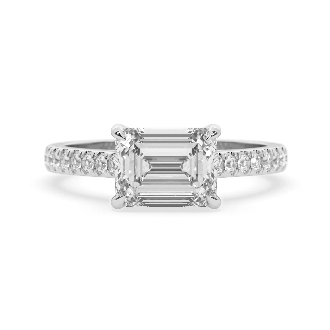 OctaPearl 2.5 ct Emerald East West Lab Grown Diamond Pave Engagement Ring