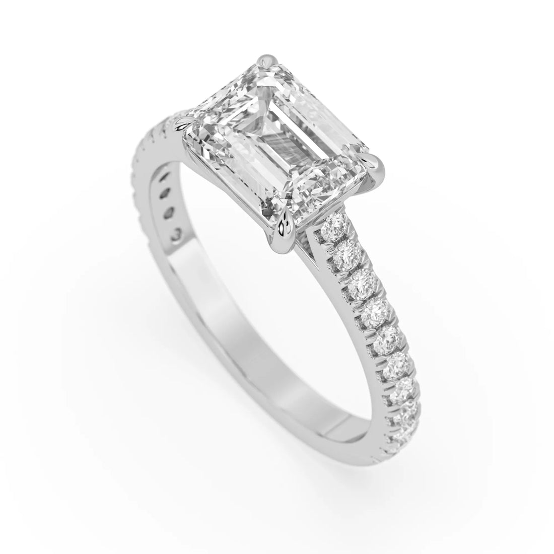 OctaPearl 2.5 ct Emerald East West Lab Grown Diamond Pave Engagement Ring