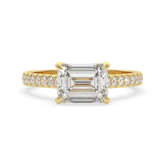 OctaPearl 2.5 ct Emerald East West Lab Grown Diamond Pave Engagement Ring