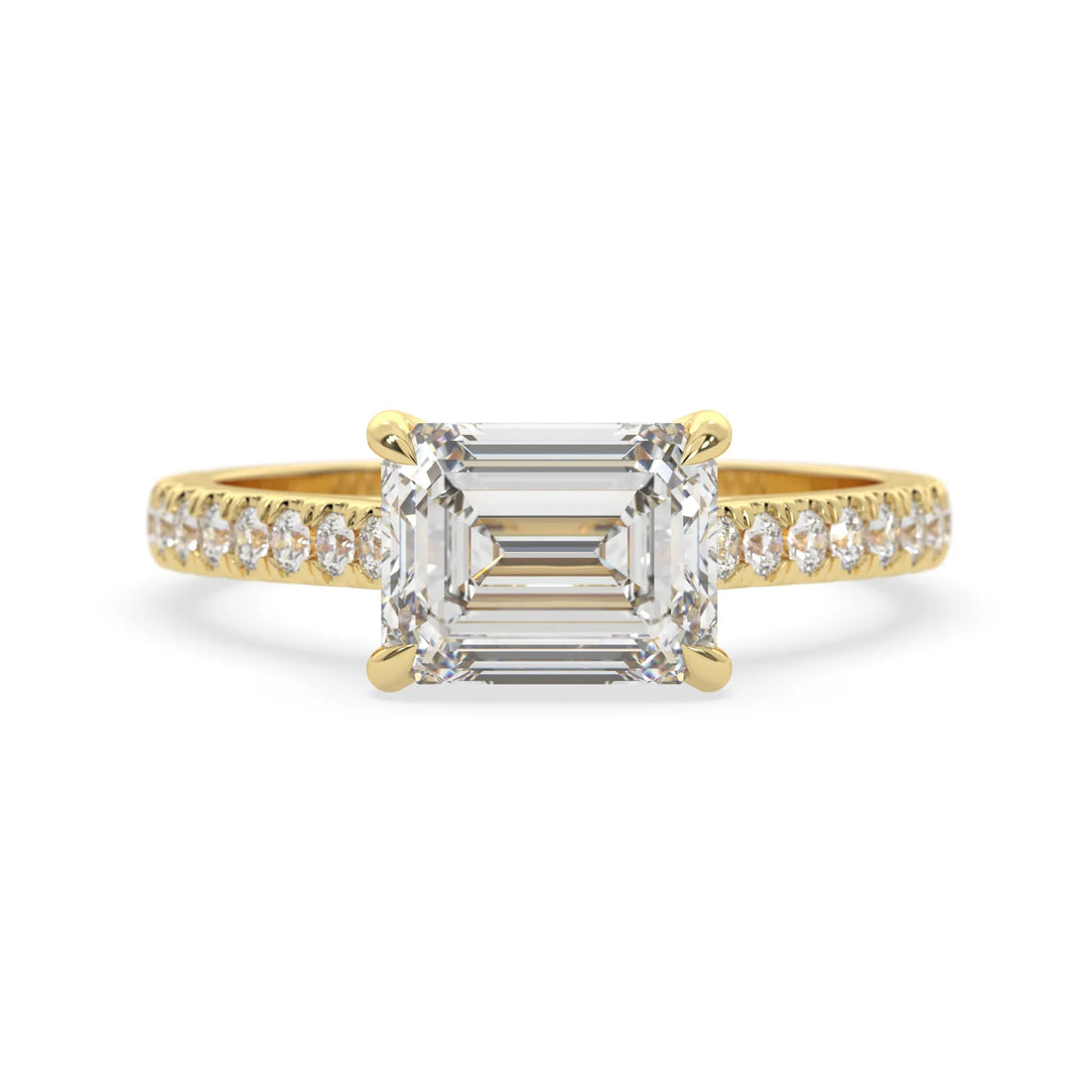 OctaPearl 2.5 ct Emerald East West Lab Grown Diamond Pave Engagement Ring