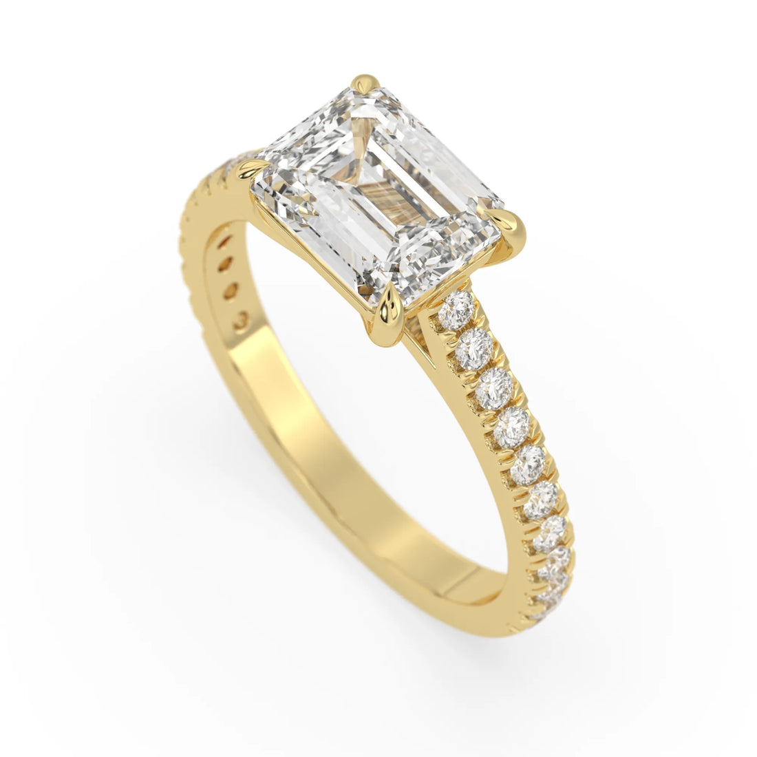 OctaPearl 2.5 ct Emerald East West Lab Grown Diamond Pave Engagement Ring