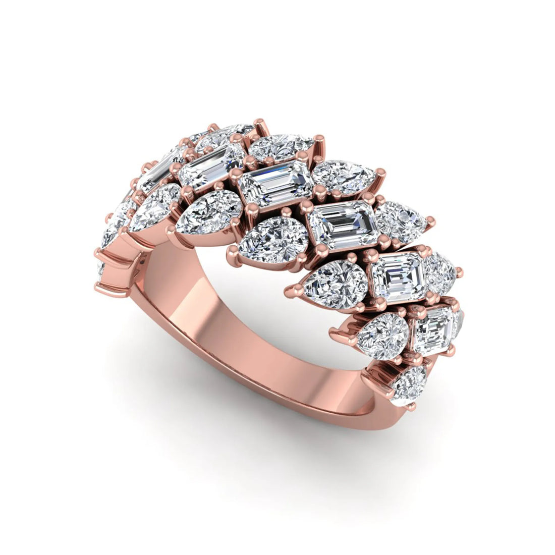 OctaPearl Emerald & Pear Cut Lab Grown Diamond Cluster Ring