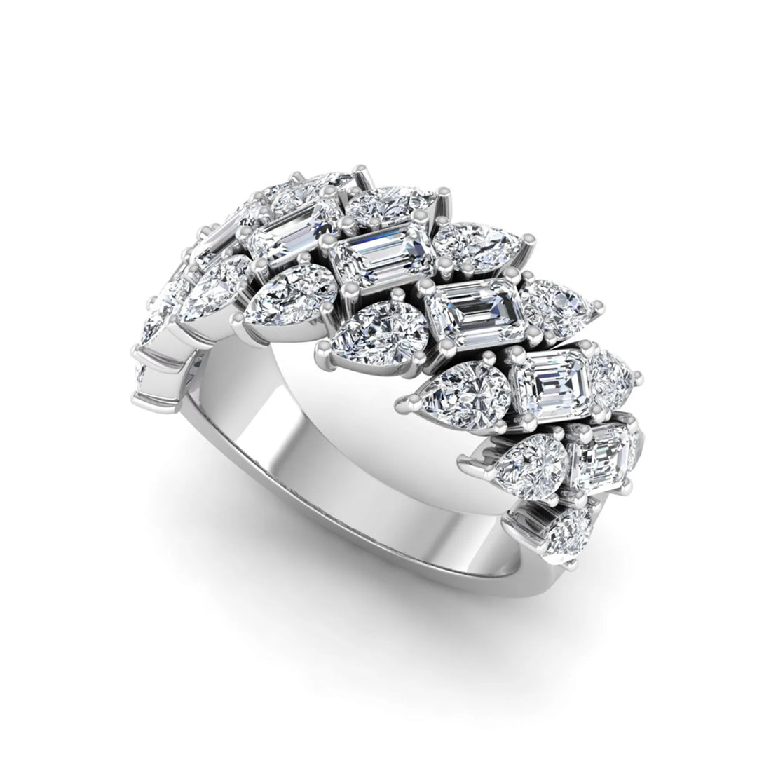 OctaPearl Emerald & Pear Cut Lab Grown Diamond Cluster Ring