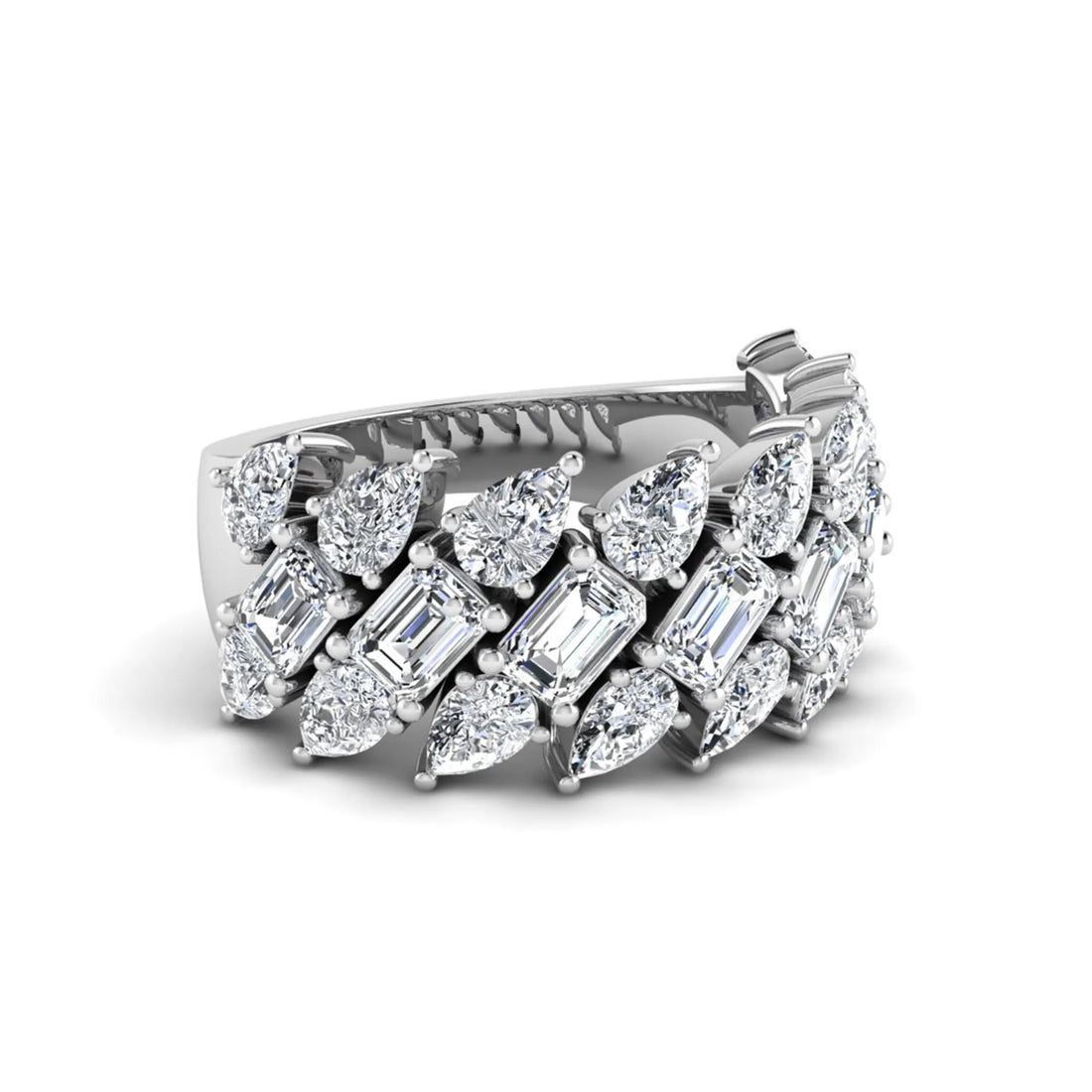 OctaPearl Emerald & Pear Cut Lab Grown Diamond Cluster Ring