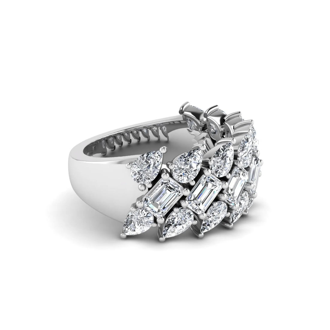 OctaPearl Emerald & Pear Cut Lab Grown Diamond Cluster Ring