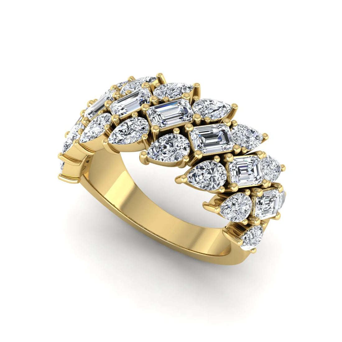 OctaPearl Emerald & Pear Cut Lab Grown Diamond Cluster Ring