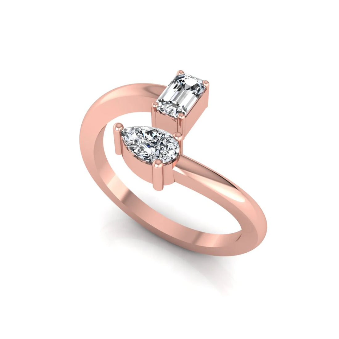 OctaPearl Emerald & Pear Cut Lab Grown Diamond Toi et Moi Ring