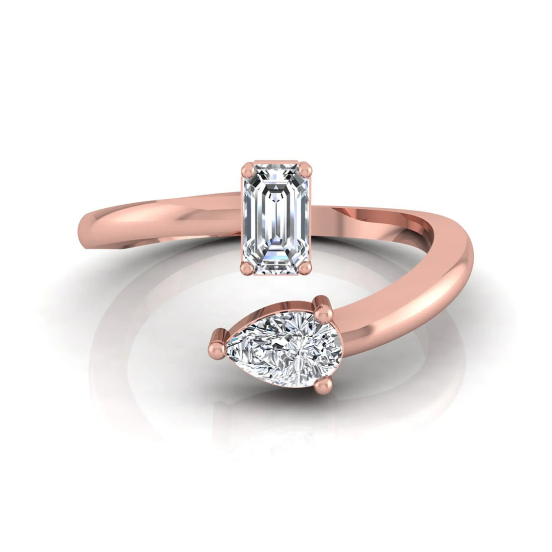 OctaPearl Emerald & Pear Cut Lab Grown Diamond Toi et Moi Ring
