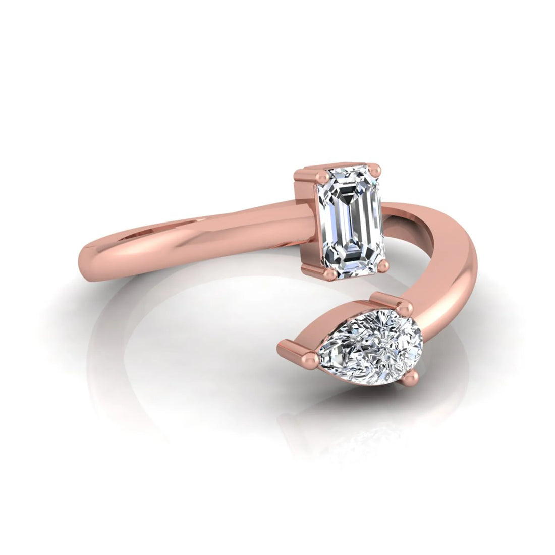 OctaPearl Emerald & Pear Cut Lab Grown Diamond Toi et Moi Ring