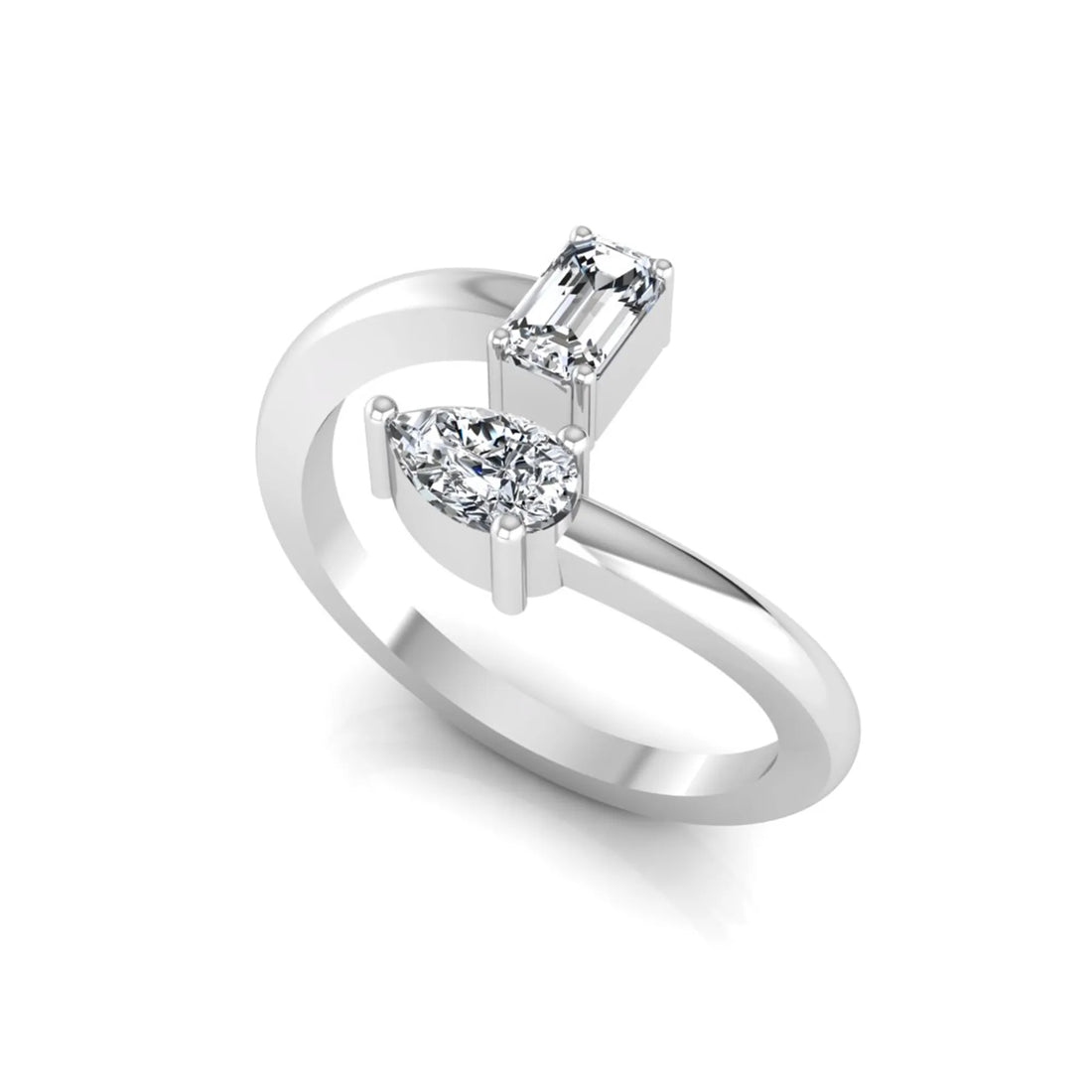 OctaPearl Emerald & Pear Cut Lab Grown Diamond Toi et Moi Ring
