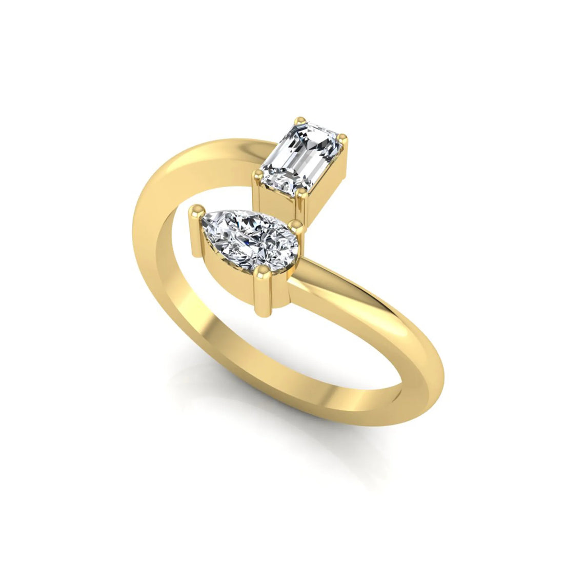 OctaPearl Emerald & Pear Cut Lab Grown Diamond Toi et Moi Ring