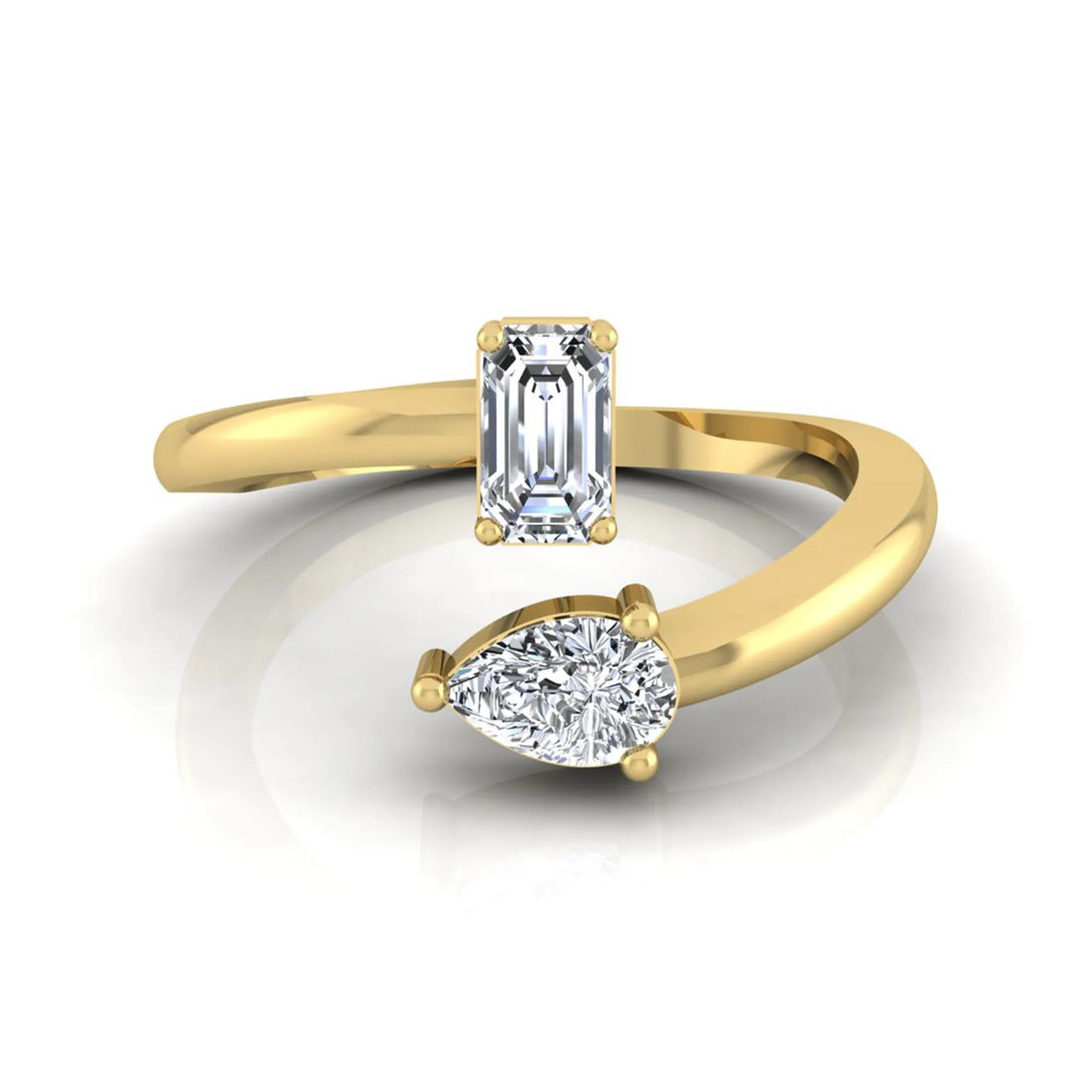 OctaPearl Emerald & Pear Cut Lab Grown Diamond Toi et Moi Ring