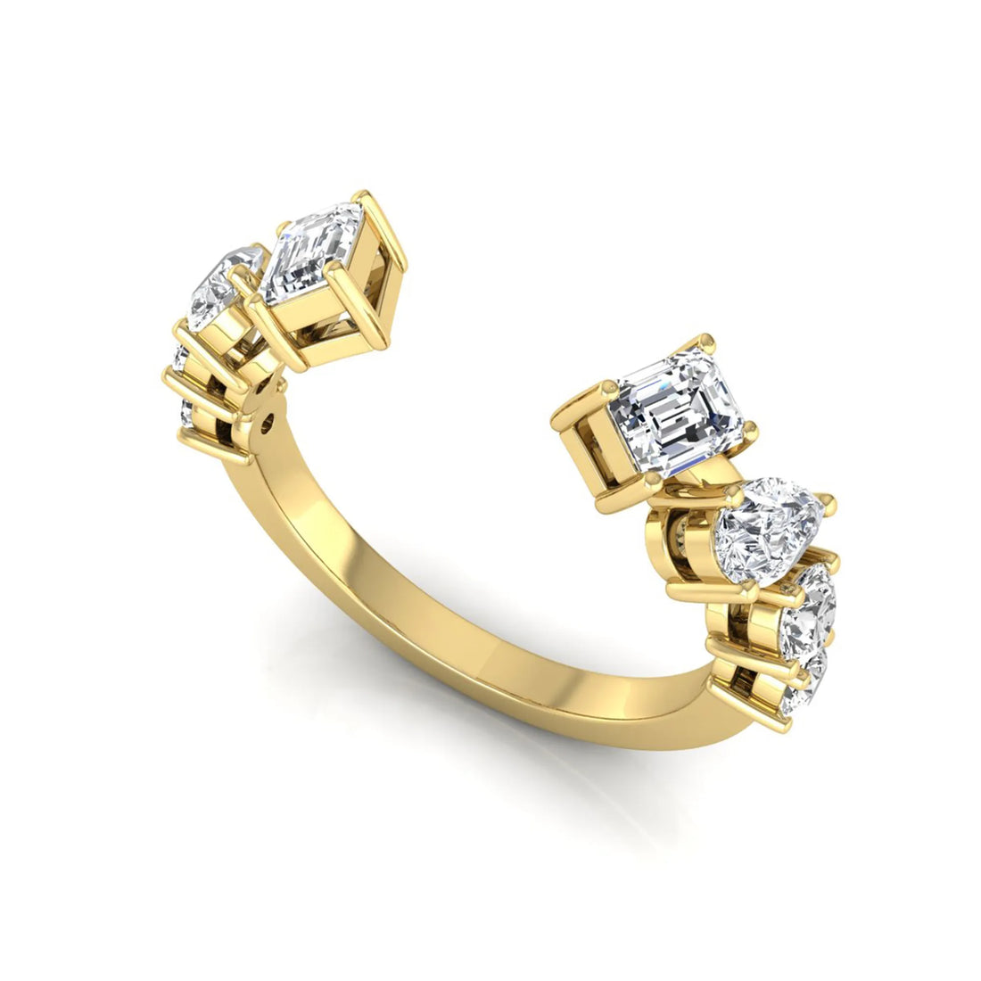 OctaPearl Emerald & Pear Lab Grown Diamond Open Cuff Ring