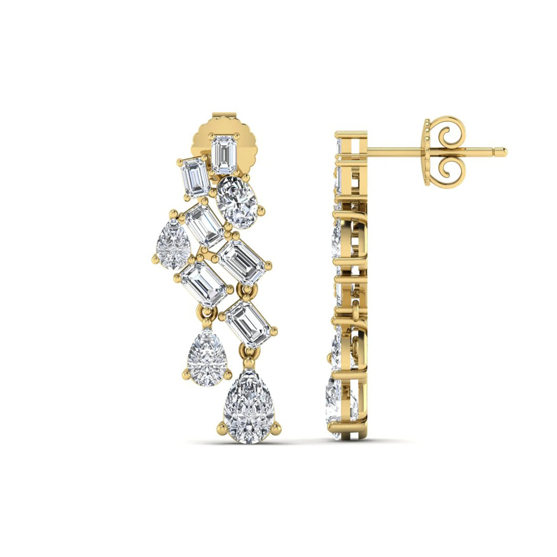 OctaPearl Emerald, Pear & Oval Prong Set Lab Grown Diamond Drop Earrings