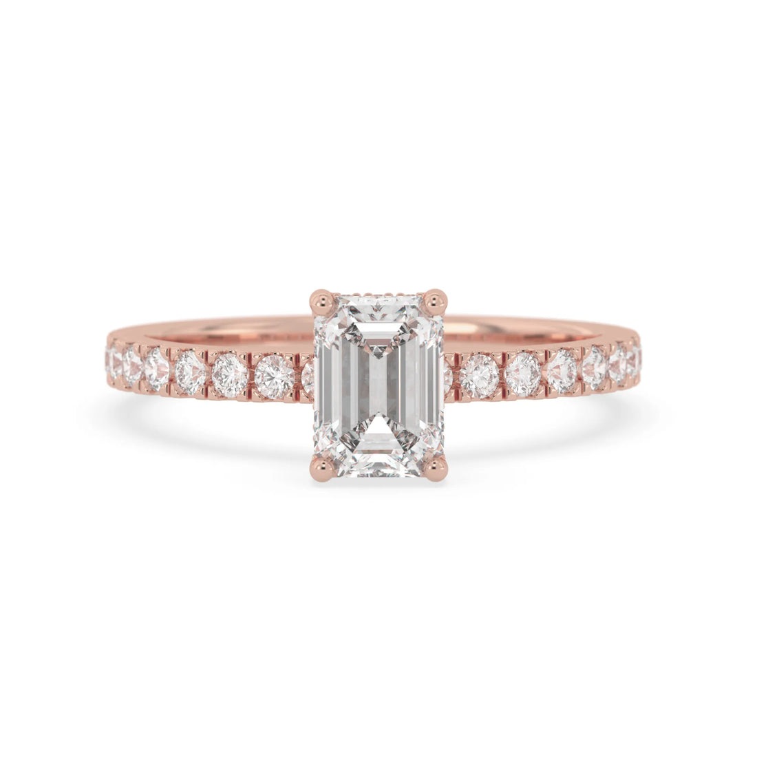 OctaPearl 1 ct Emerald Hidden Halo Lab Grown Diamond Pave Engagement Ring