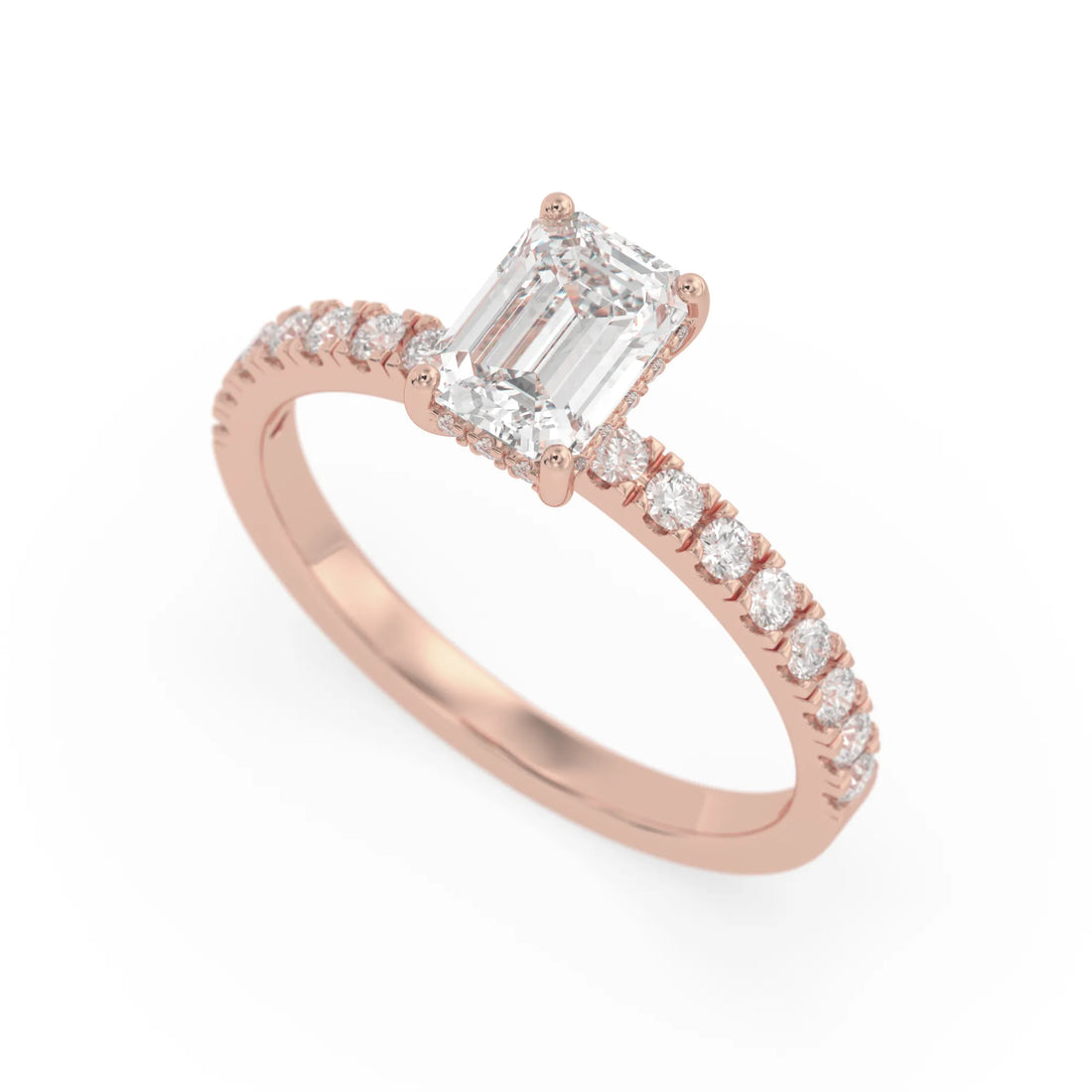 OctaPearl 1 ct Emerald Hidden Halo Lab Grown Diamond Pave Engagement Ring
