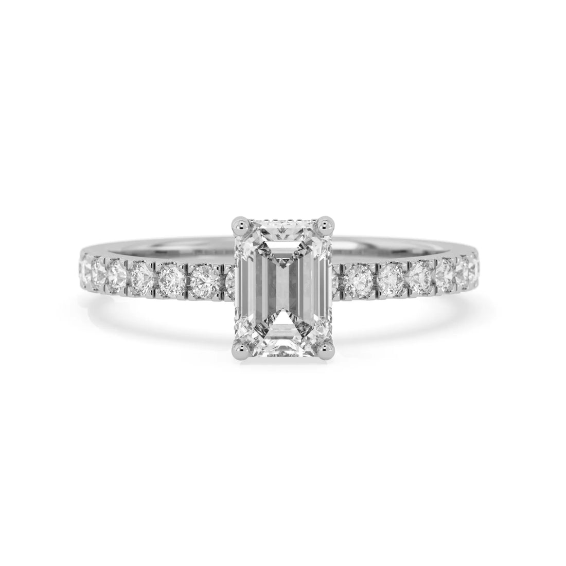 OctaPearl 1 ct Emerald Hidden Halo Lab Grown Diamond Pave Engagement Ring