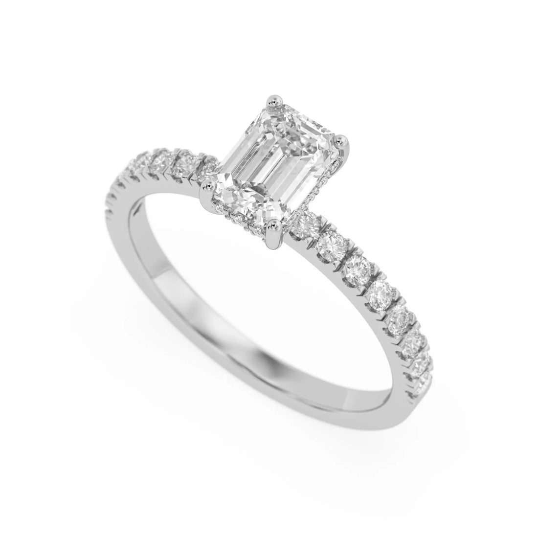 OctaPearl 1 ct Emerald Hidden Halo Lab Grown Diamond Pave Engagement Ring