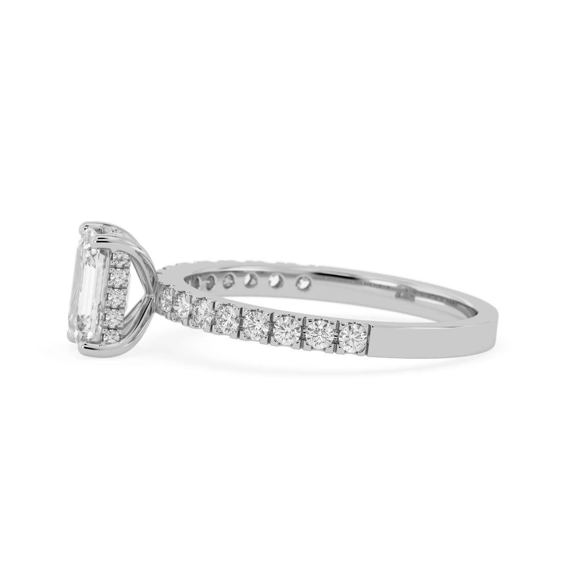 OctaPearl 1 ct Emerald Hidden Halo Lab Grown Diamond Pave Engagement Ring