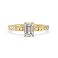 OctaPearl 1 ct Emerald Hidden Halo Lab Grown Diamond Pave Engagement Ring