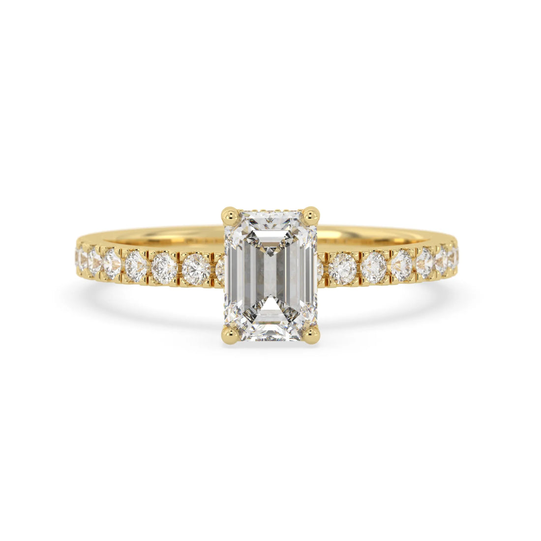 OctaPearl 1 ct Emerald Hidden Halo Lab Grown Diamond Pave Engagement Ring