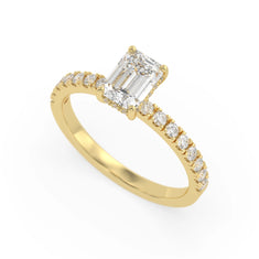 OctaPearl 1 ct Emerald Hidden Halo Lab Grown Diamond Pave Engagement Ring - alternate view