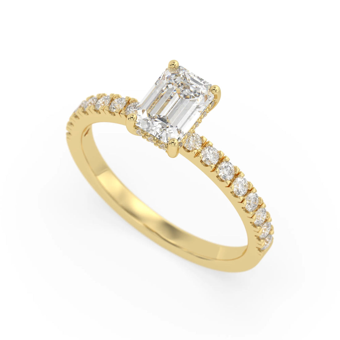OctaPearl 1 ct Emerald Hidden Halo Lab Grown Diamond Pave Engagement Ring