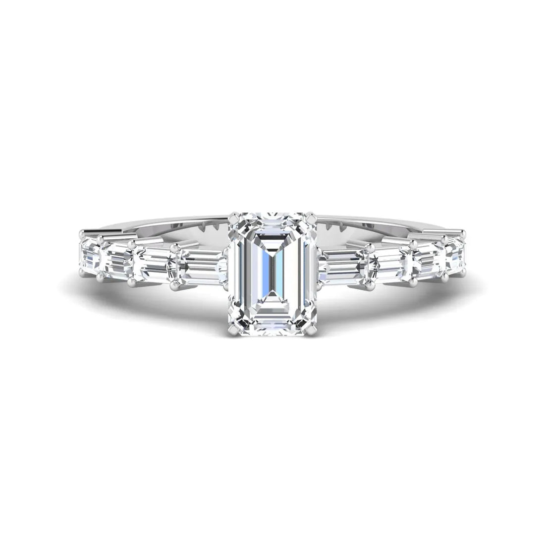 OctaPearl 1 ct Emerald Solitaire Accent Lab Grown Diamond Engagement Ring