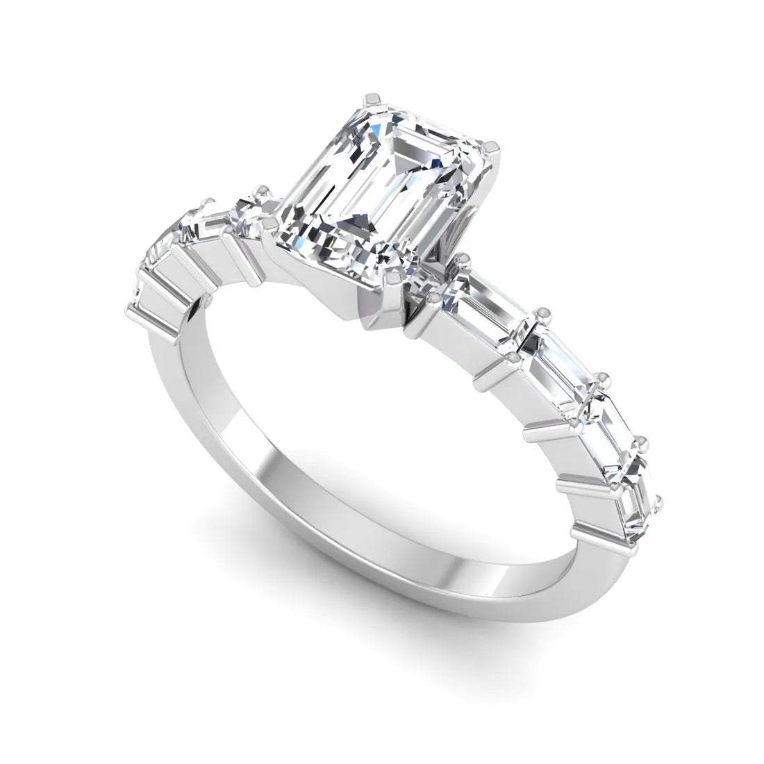 OctaPearl 1 ct Emerald Solitaire Accent Lab Grown Diamond Engagement Ring