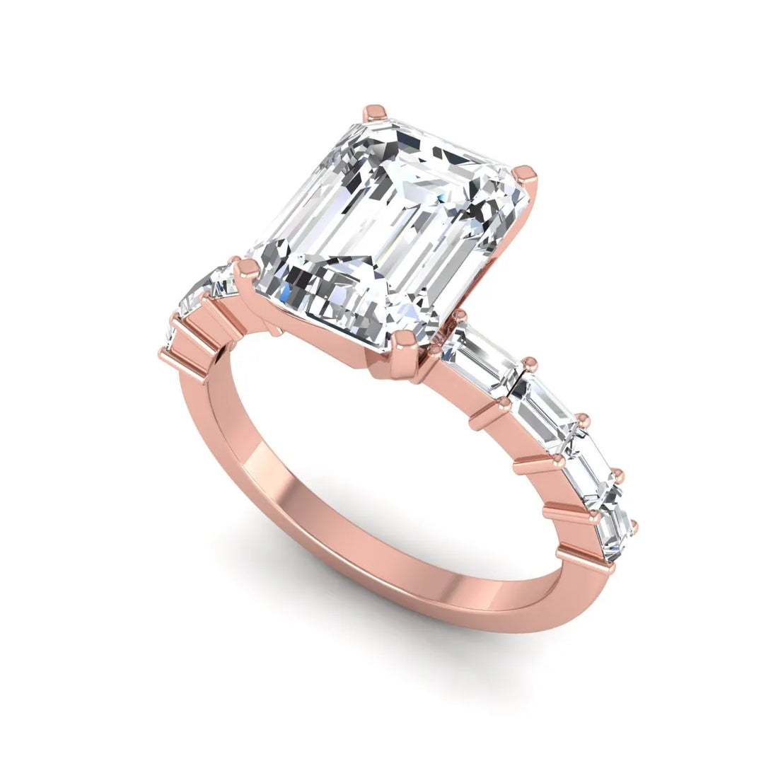 OctaPearl 3 ct Emerald Solitaire Accent Lab Grown Diamond Engagement Ring