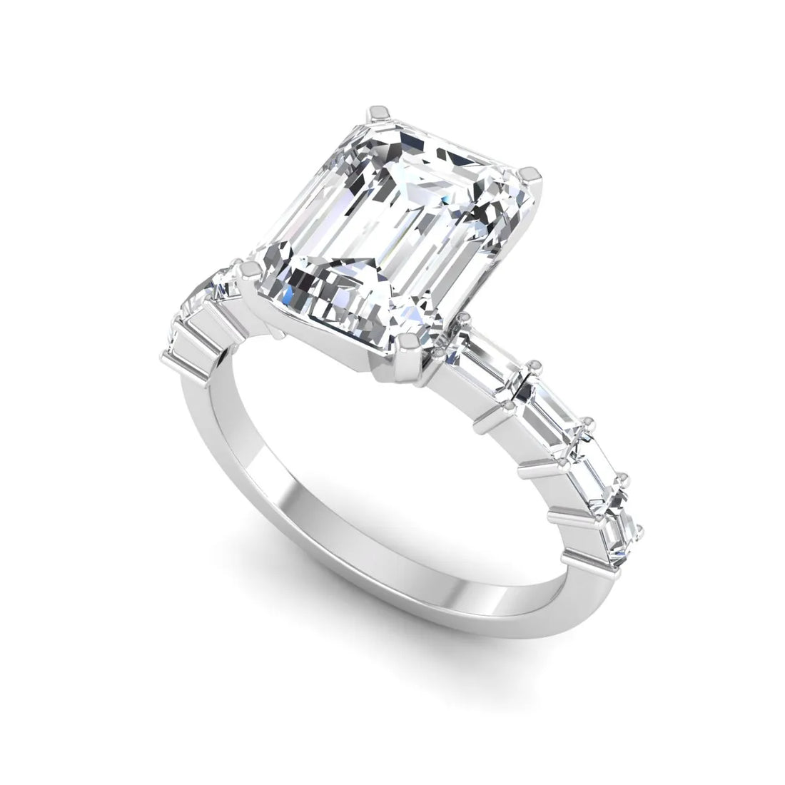 OctaPearl 3 ct Emerald Solitaire Accent Lab Grown Diamond Engagement Ring