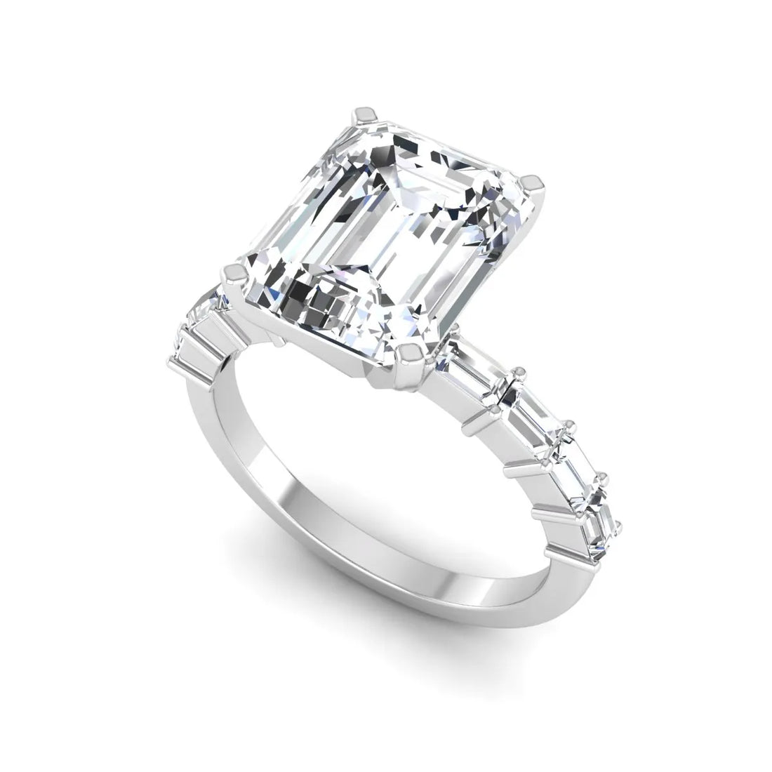 OctaPearl 4 ct Emerald Solitaire Accent Lab Grown Diamond Engagement Ring