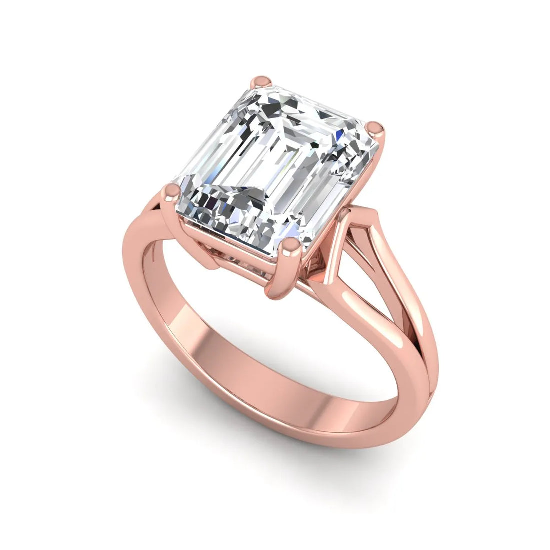 OctaPearl 4 ct Emerald Solitaire Lab Grown Diamond Cathedral Engagement Ring