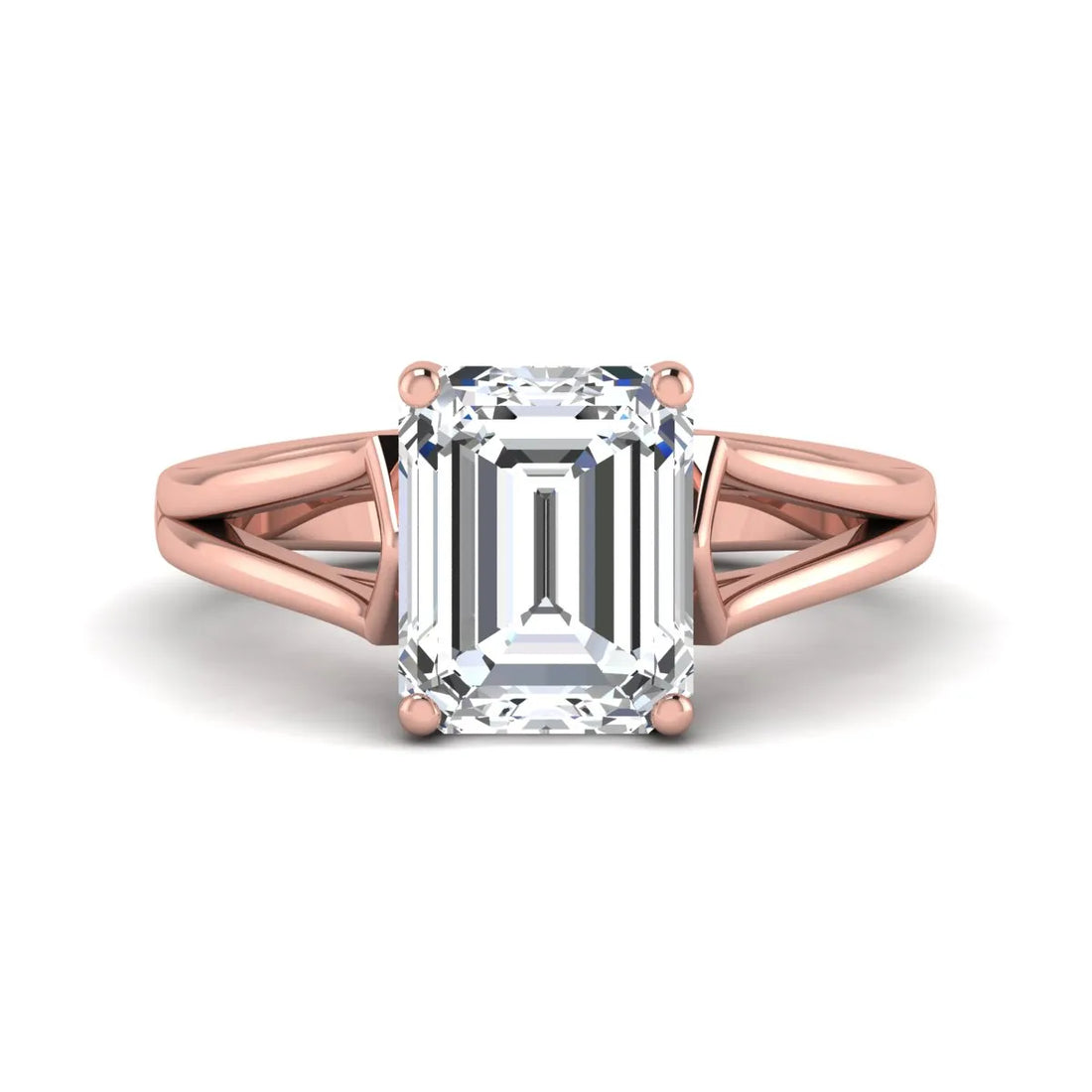OctaPearl 4 ct Emerald Solitaire Lab Grown Diamond Cathedral Engagement Ring