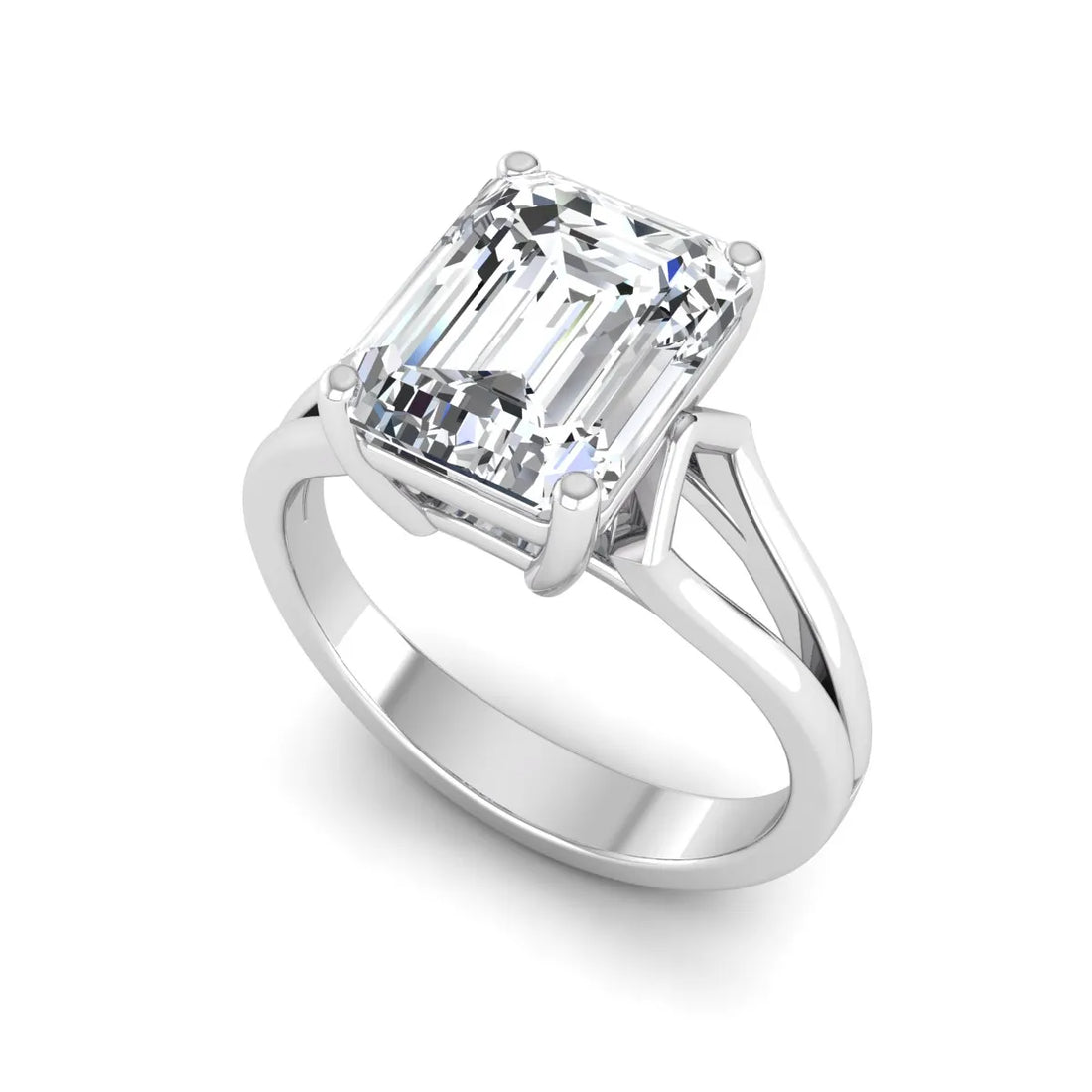 OctaPearl 4 ct Emerald Solitaire Lab Grown Diamond Cathedral Engagement Ring