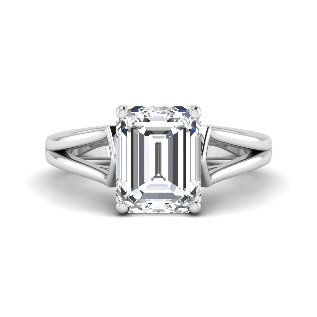 OctaPearl 4 ct Emerald Solitaire Lab Grown Diamond Cathedral Engagement Ring