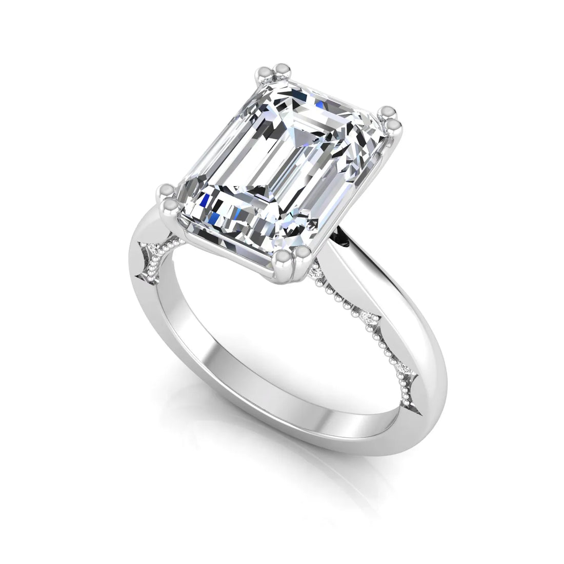OctaPearl 3 ct Emerald Solitaire Lab Grown Diamond Engagement Ring