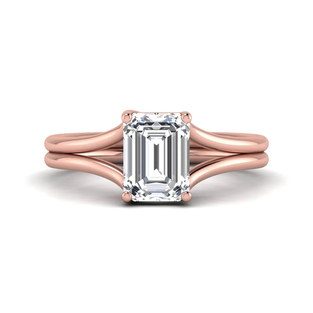 OctaPearl 2 ct Emerald Lab Grown Diamond Solitaire Split Shank Engagement Ring