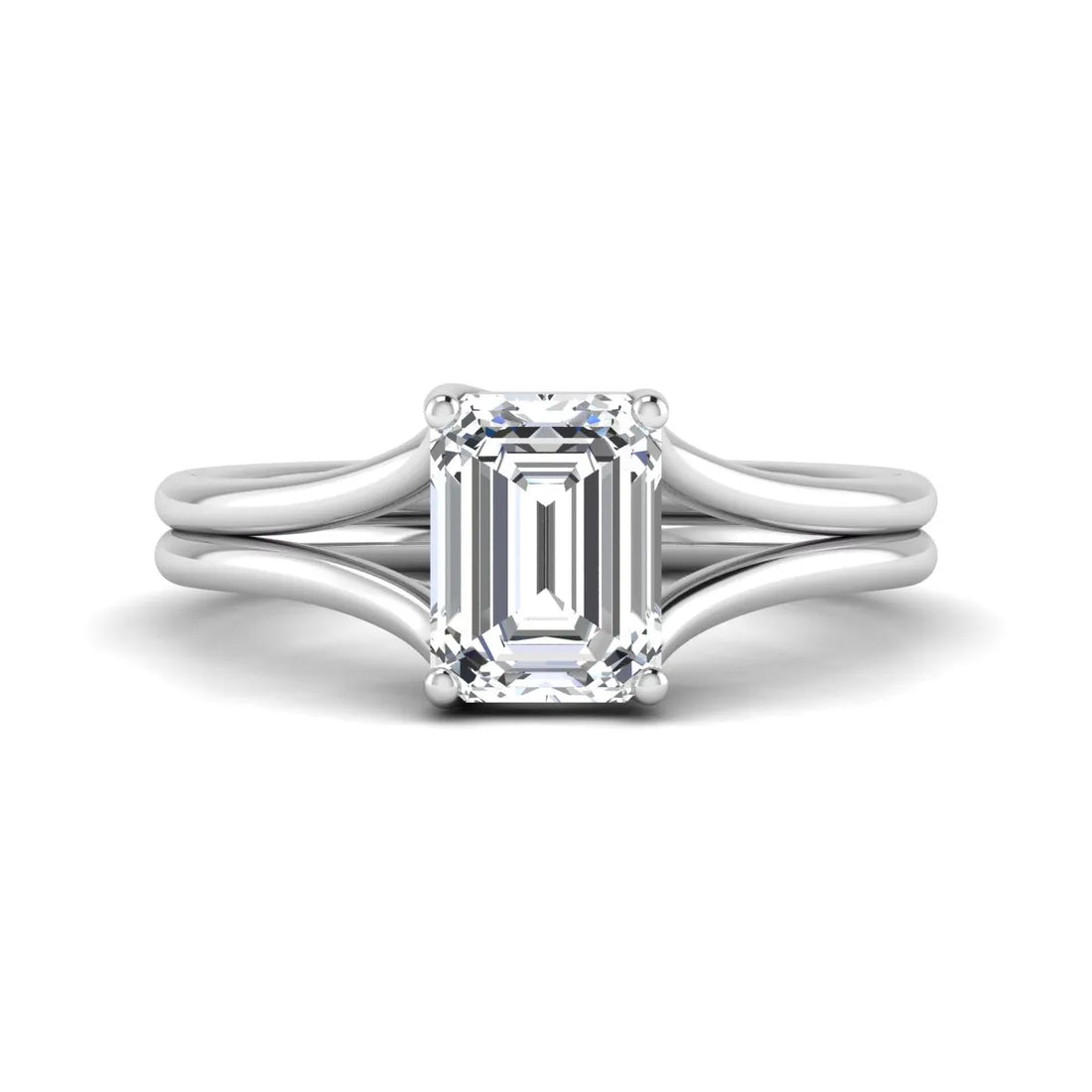 OctaPearl 2 ct Emerald Lab Grown Diamond Solitaire Split Shank Engagement Ring