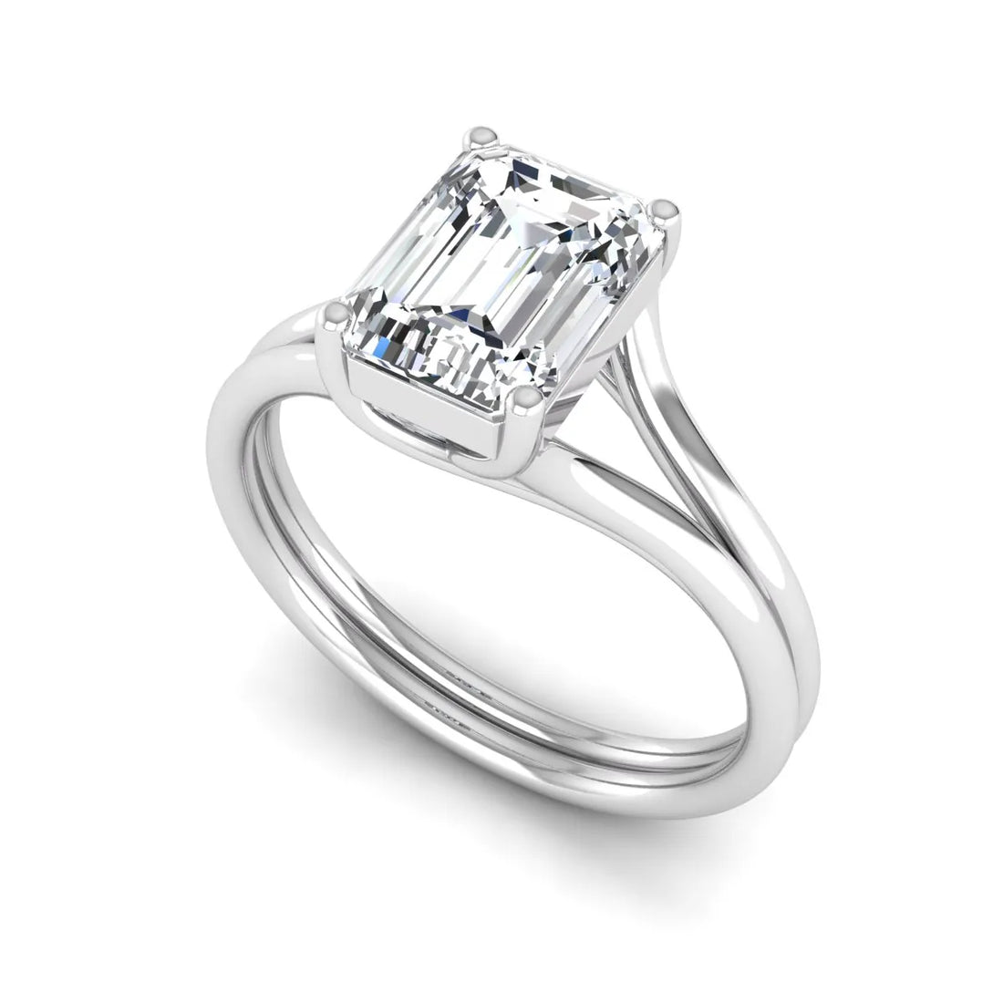 OctaPearl 2 ct Emerald Lab Grown Diamond Solitaire Split Shank Engagement Ring