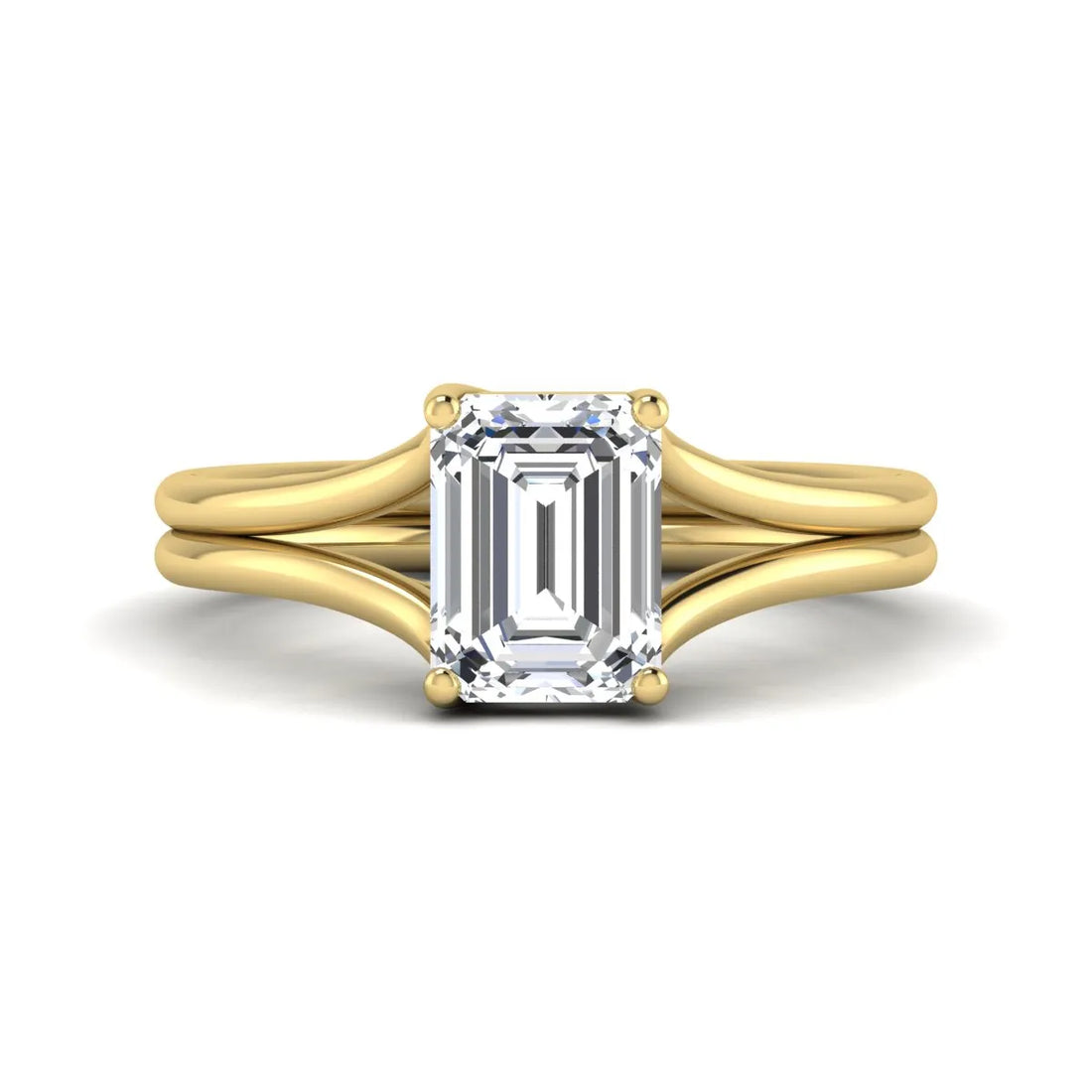 OctaPearl 2 ct Emerald Lab Grown Diamond Solitaire Split Shank Engagement Ring