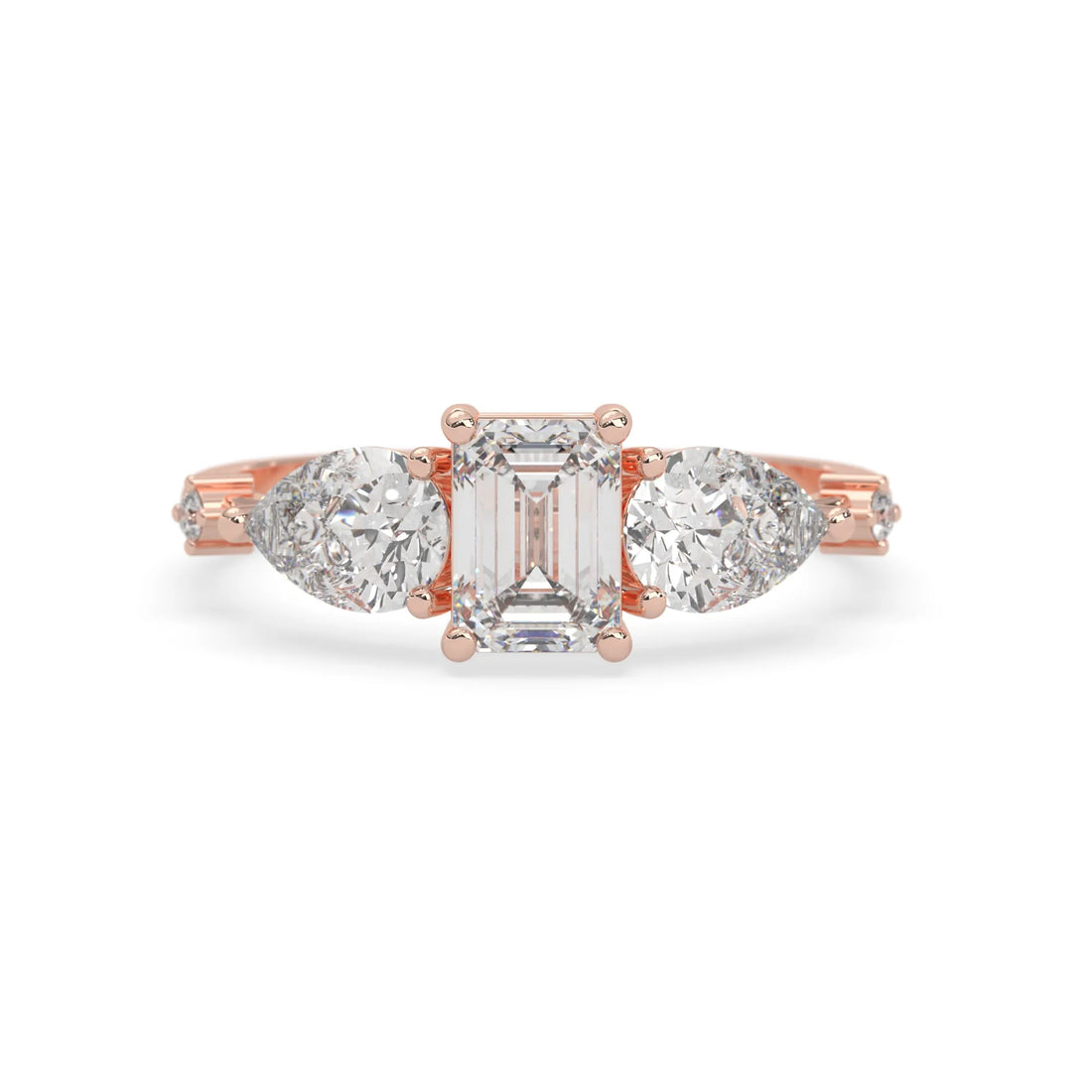 OctaPearl 1.00 ct Emerald Three Stone Lab Grown Diamond Engagement Ring