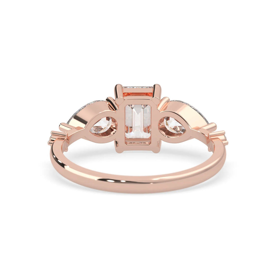 OctaPearl 1.00 ct Emerald Three Stone Lab Grown Diamond Engagement Ring