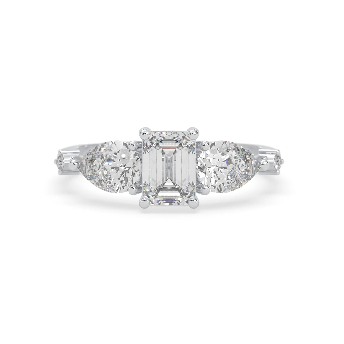 OctaPearl 1.00 ct Emerald Three Stone Lab Grown Diamond Engagement Ring