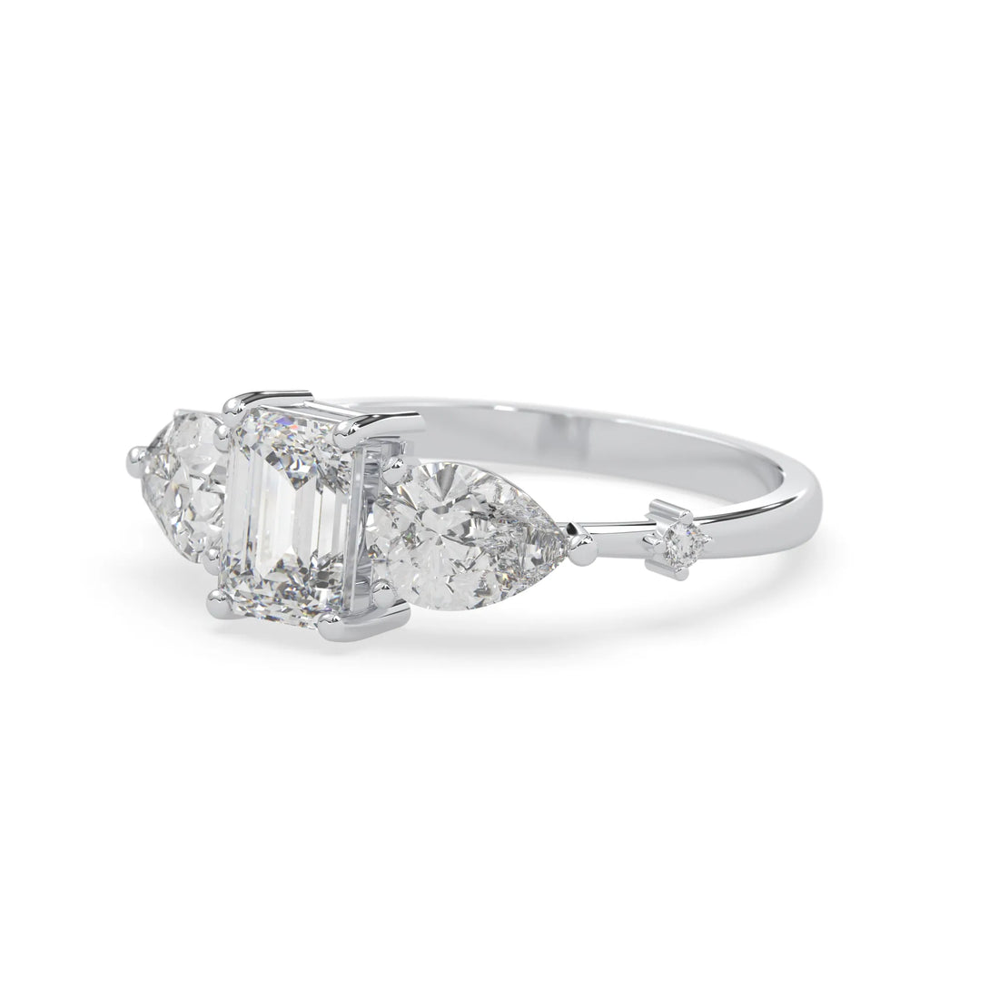OctaPearl 1.00 ct Emerald Three Stone Lab Grown Diamond Engagement Ring