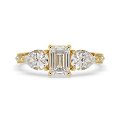 OctaPearl 1.00 ct Emerald Three Stone Lab Grown Diamond Engagement Ring