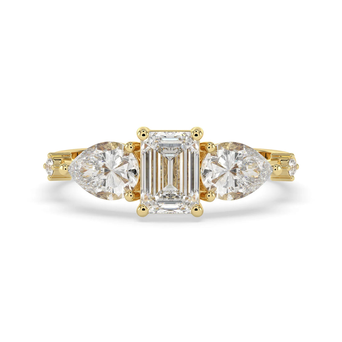 OctaPearl 1.00 ct Emerald Three Stone Lab Grown Diamond Engagement Ring